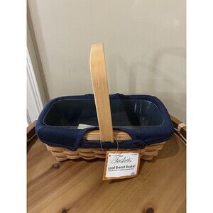 Taskets Renaissance Woven Basket Swing Handle Fabric Liner Biscuits Bread Blue